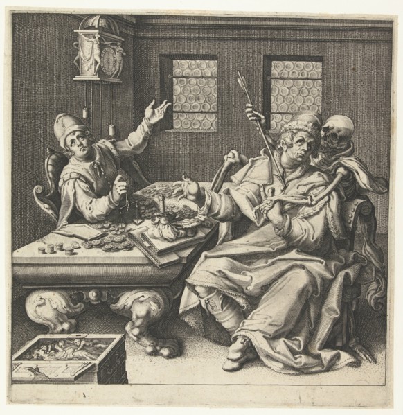 The money weighers and Death, Jacob de Gheyn II, 1593-1597