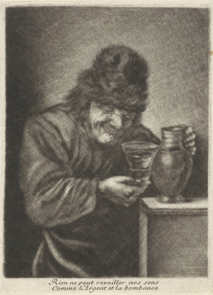 Man with a can and a glass, print maker: David Teniers II possibly