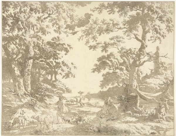 Arcadian landscape with Janus Picture, Hermanus Fock, 1781 - 1822