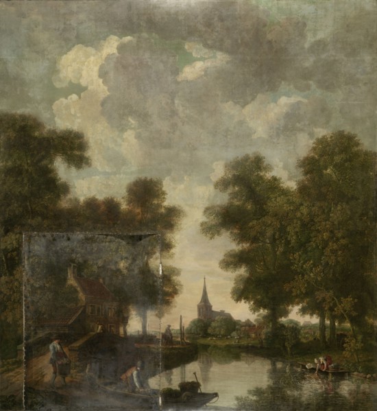 Painted wallpaper with a Dutch Landscape with river, attributed to Jurriaan Andriessen, c. 1776