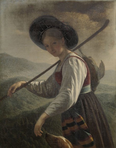 A Swiss Peasant Woman with her Dog, Cornelis Cels, 1820 - 1821