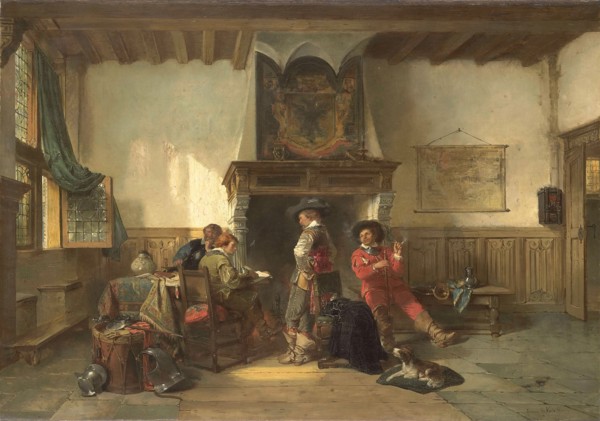 Waiting room with soldiers, Herman Frederik Carel ten Kate, 1865 - 1867
