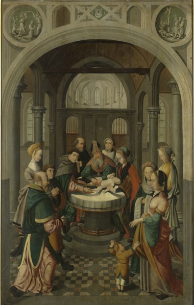 Panel of an Altarpiece with Circumcision of Christ, on verso is Resurrection of Christ, attributed