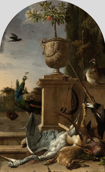 A Hunterâ€ôs Bag on a Terrace, Melchior d' Hondecoeter, c. 1678