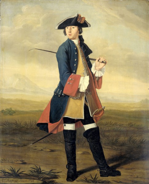 Portrait of Ludolf Backhuysen II, Painter, in the Uniform of the Dragoons, Tibout Regters, 1748