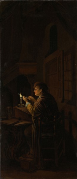 Triptych with an Allegory of Art Education, right panel, Schoolmaster Mending his Pen, Willem