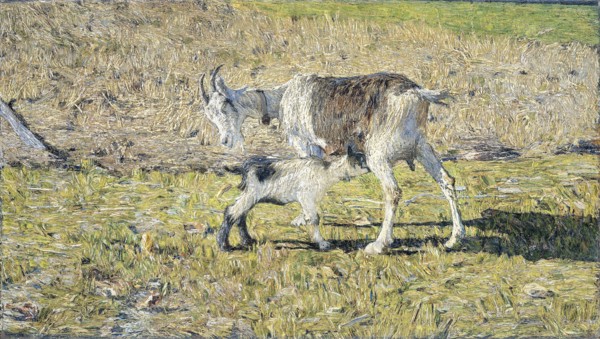 A Goat with her Kid, Giovanni Segantini, Italian painter, 1890