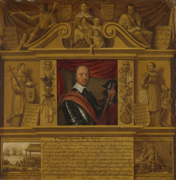Portrait of Oliver Cromwell, in a Frame with Allegorical Figures and Historical Representations,