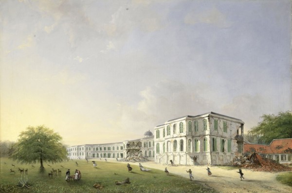 Front View of Buitenzorg Palace after the Earthquake of 10 October 1834, Kota Bogor Java Indonesia,