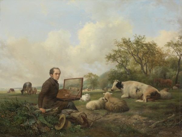 The Artist Painting a Cow in a Meadow, Hendrikus van de Sande Bakhuyzen, 1850