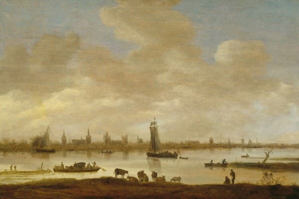 View of an Imaginary Town on a River with the Tower of Saint Pol in Vianen, River Landscape with
