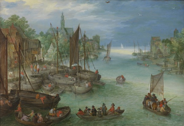 View of a City along a River, attributed to Jan Brueghel, I, c. 1630
