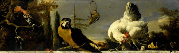 Birds on a Balustrade, Melchior d' Hondecoeter, c. 1680 - c. 1690