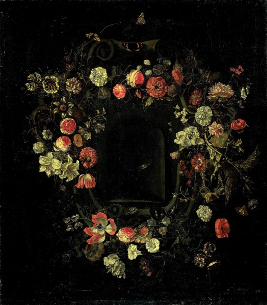Flower Wreath Surrounding a Niche, A Flower Piece, Karel Batist, 1659 - 1663
