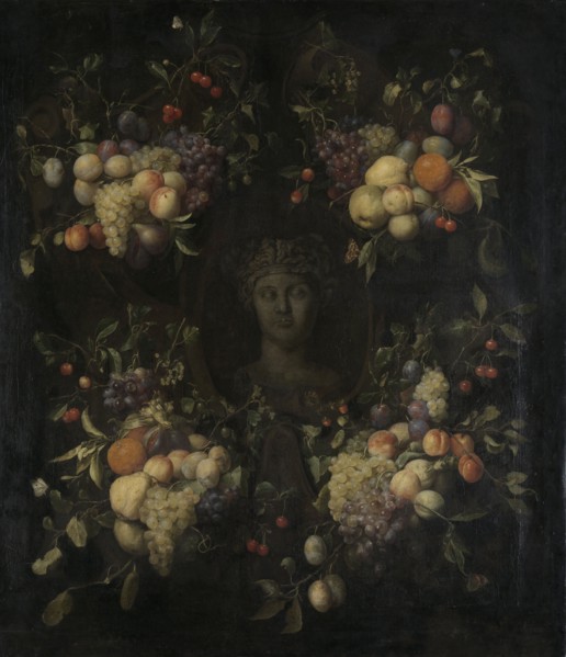 Marble Bust surrounded by a Festoon of Fruit, attributed to Jan Frans van Son, 1680 - 1718