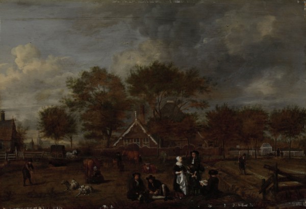 Farmstead with the Gentleman Farmer and his Wife and the Painter in the foreground, Jan Pietersz