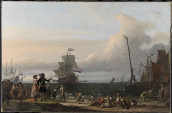 Dutch Ships at anchorage at Texel, in the middle the Golden Lion, the Flagship of Cornelis Tromp,