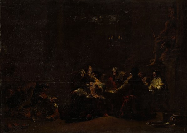 Pashur Smites Jeremiah in the Temple, Fight during a meal of priests and monks in a temple of