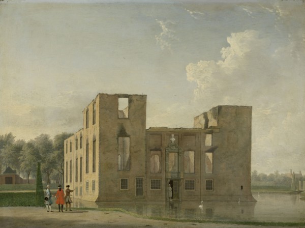 Rear View of Berckenrode Castle in Heemstede after the Fire, The Netherlands, Jan ten Compe, 1747
