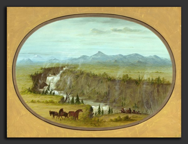 George Catlin (American, 1796 - 1872), Falls of the Snake River, 1855-1869, oil on card mounted on