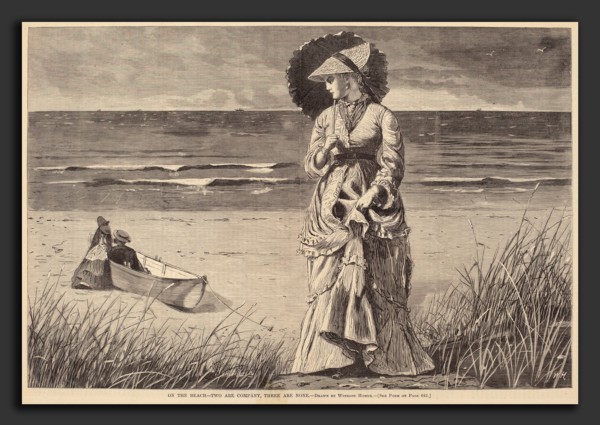 after Winslow Homer, On the Beach - Two are Company, Three are None, published 1872, wood engraving