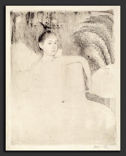 Mary Cassatt, Mimi Holding a Japanese Fan, American, 1844 - 1926, c. 1889, drypoint