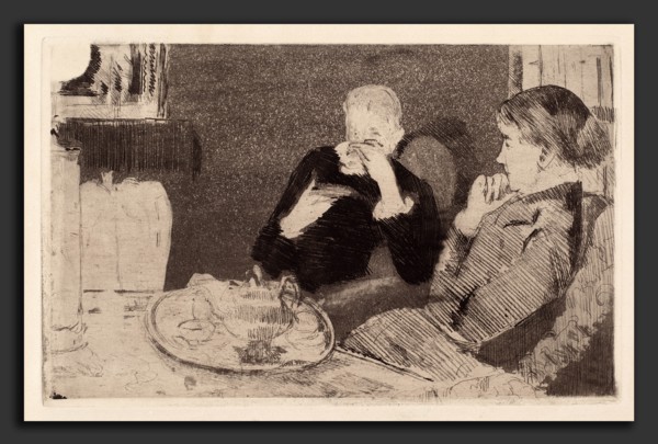 Mary Cassatt, Lydia and Her Mother at Tea, American, 1844 - 1926, 1882, soft-ground etching and