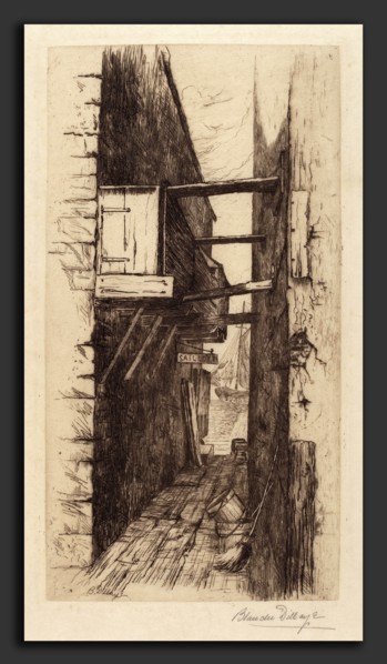 Blanche Dillaye, Untitled (Alleyway with View of a Harbor), American, 1851 - 1932, c. 1885, etching