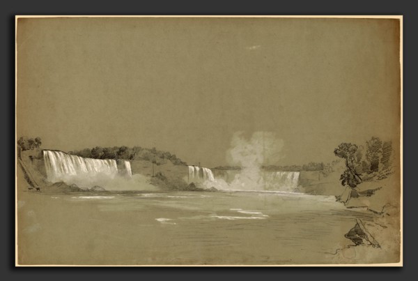 Régis FranÃ§ois Gignoux, Niagara Falls, American, born France, 1816 - 1882, graphite and white