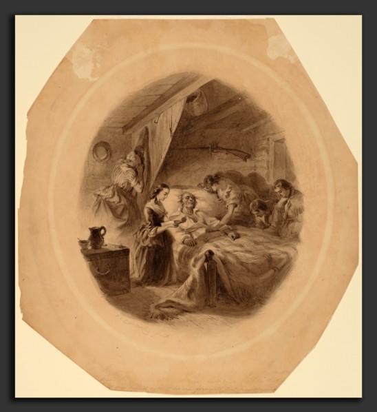 Felix Octavius Carr Darley, The Squatter's Death, American, 1822 - 1888, 1859-1861, pen and brown