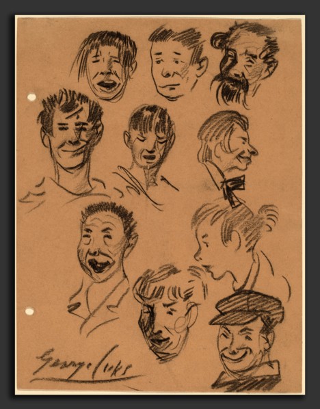 George Benjamin Luks, Ten Heads, American, 1866 - 1933, probably c. 1905, black chalk on tan wove