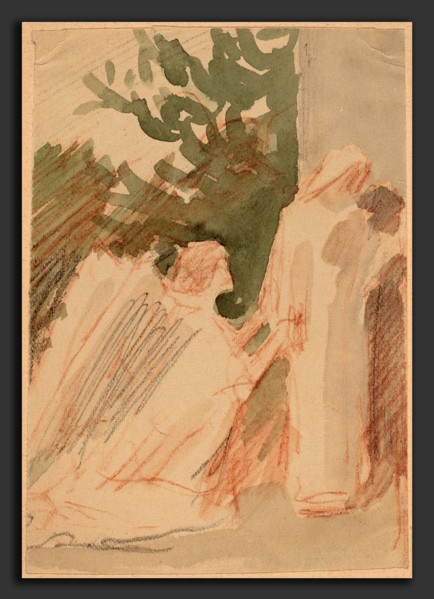 Charles Sprague Pearce, Study for a Panel, American, 1851 - 1914, 1890-1897, watercolor with red