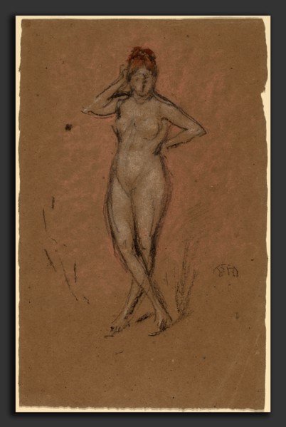 James McNeill Whistler, Nude Standing with Legs Crossed, American, 1834 - 1903, c. 1878, chalk on