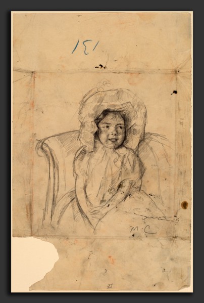 Mary Cassatt, Smiling Margot Wearing a Ruffled Bonnet, American, 1844 - 1926, c. 1902, graphite