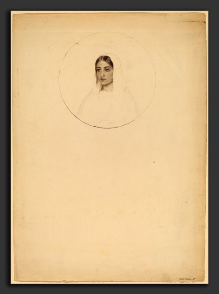 Esther Frances Alexander, Young Woman's Head, American, 1837 - 1917, graphite and pen and brown ink