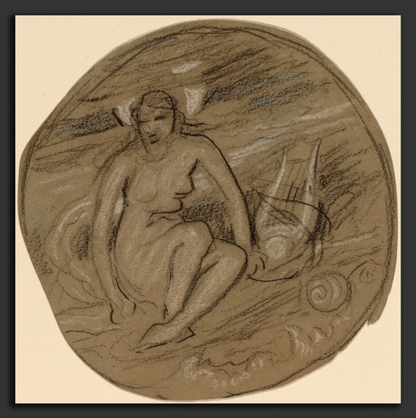 Elihu Vedder, Study for the mural "Music", American, 1836 - 1923, c. 1890, charcoal and pastel over