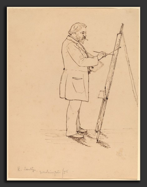 John Quincy Adams Ward, Sketching - Emanuel Leutze, American, 1830 - 1910, 1858, pen and brown ink