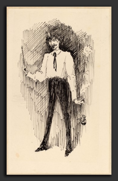 Harper Pennington, Portrait of Whistler with a Paintbrush, American, c. 1853-1855 - 1920, pen and