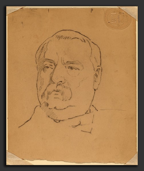 Eastman Johnson, Grover Cleveland [recto], American, 1824 - 1906, graphite and black crayon on