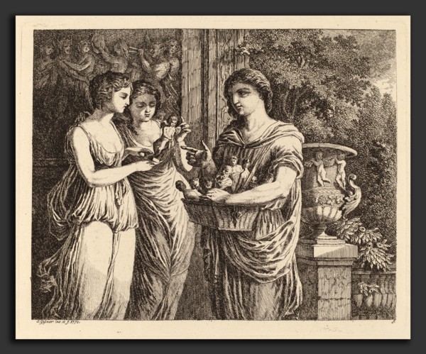 Salomon Gessner, Figurine Seller with Two Girls, Swiss, 1730 - 1788, 1770, etching on laid paper