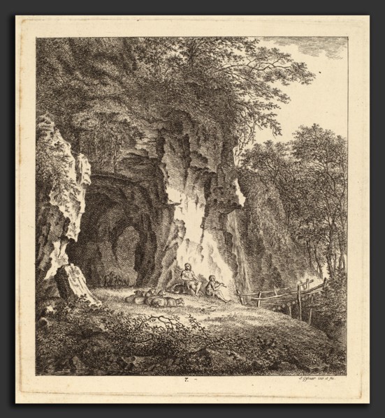 Salomon Gessner, Two Shepherds in a Rocky Landscape, Swiss, 1730 - 1788, 1764, etching on laid