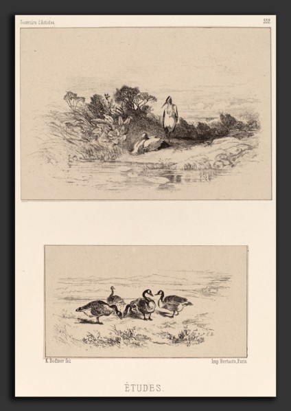 Karl Bodmer, Etudes, Swiss, 1809 - 1893, lithograph
