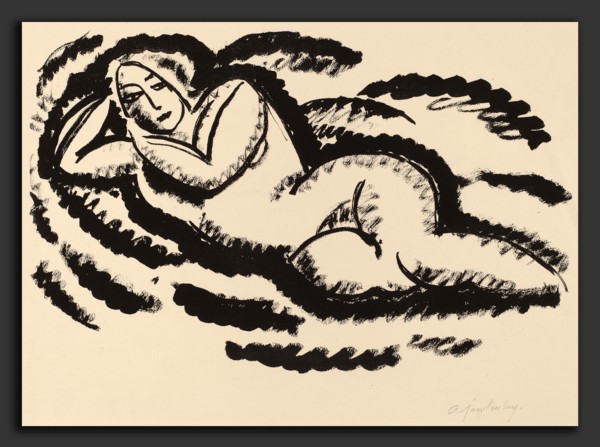 Alexej von Jawlensky, Reclining Nude, Russian, 1864 - 1941, c. 1912, lithograph in black on laid