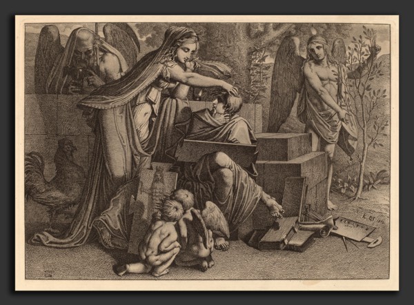 Carl Russ (Austrian, 1779 - 1843), Young Man Inspired by Genius, 1810, etching with drypoint and