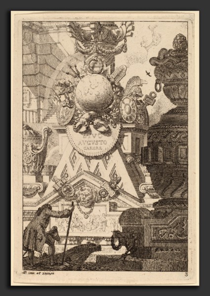 Carl SchÃ¼tz (Austrian, 1745 - 1800), Fantasy of an Antique Trophy to Augustus, 1770-1780, etching