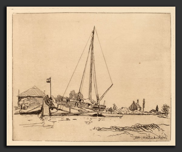 Johan Barthold Jongkind (Dutch, 1819 - 1891), The Moored Boat (La Barque amarree), 1862, etching