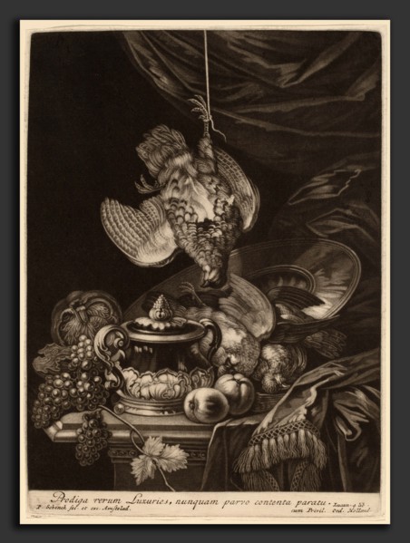 Pieter Schenck I (Dutch, 1660 - 1718-1719), Still Life with a Hanging Partridge, mezzotint on laid