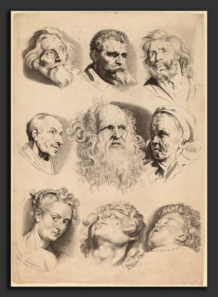Paulus Pontius after Sir Peter Paul Rubens (Flemish, 1603 - 1658), Nine Heads, engraving
