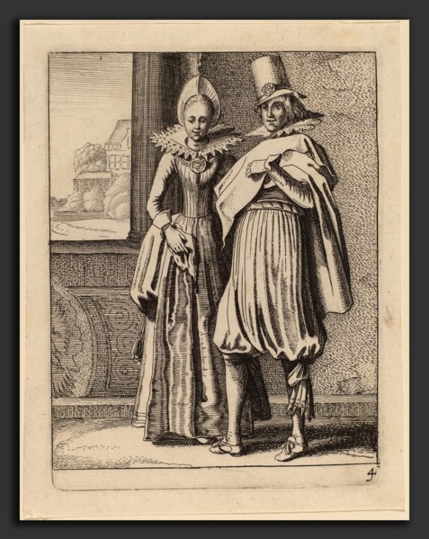 Jan van de Velde II (Dutch, 1593 - 1641), Two Figures in Costume, etching