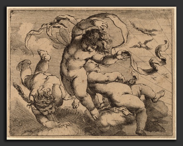 Cornelis Schut I (Flemish, 1597 - 1655), Three Flying Putti, engraving and etching on laid paper